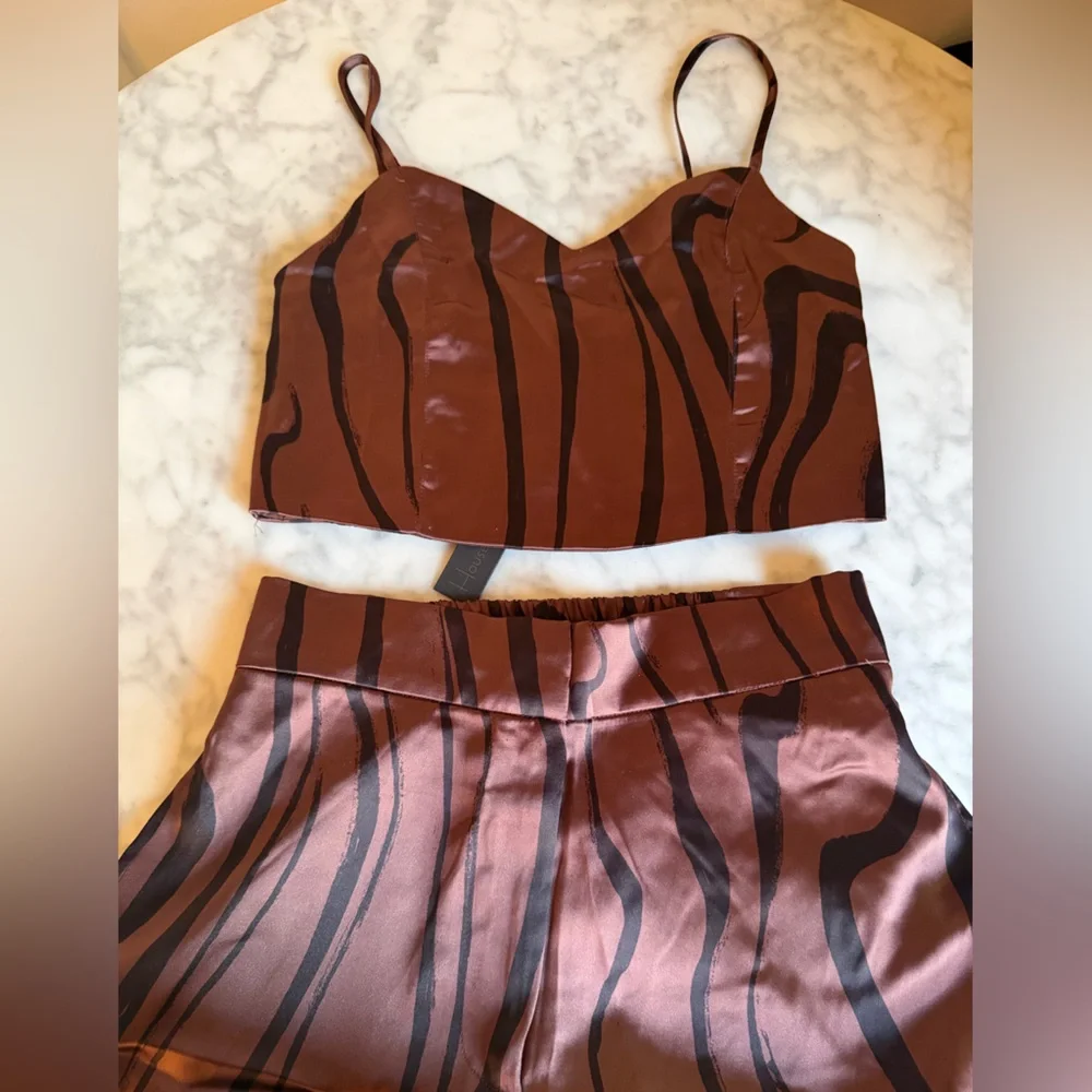 House of Harlow 1960 Wide-Leg Brown Marble Print Pants Set Women’s Size Small - Picture 7 of 8